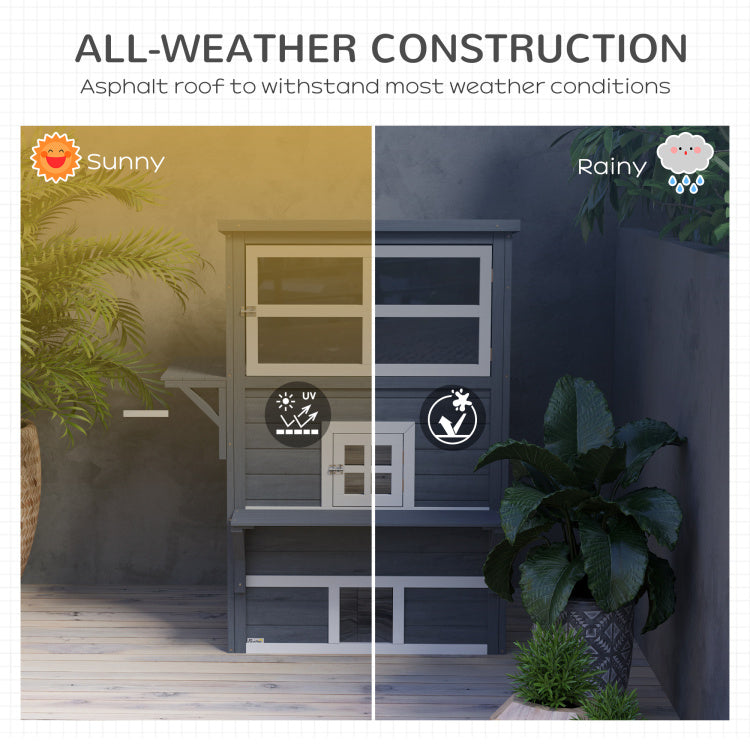 Pawhut 3 Story Cat House Feral Cat Shelter, Outdoor Kitten Condo With Raised Floor, Asphalt Roof, Escape Doors, Jumping Platforms, Dark Gray