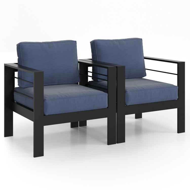 Aluminum Outdoor 2 Pcs Sofa Patio Couch, All Weather Metal Outdoor Couch With 5" Thick And Soft Cushion Blue