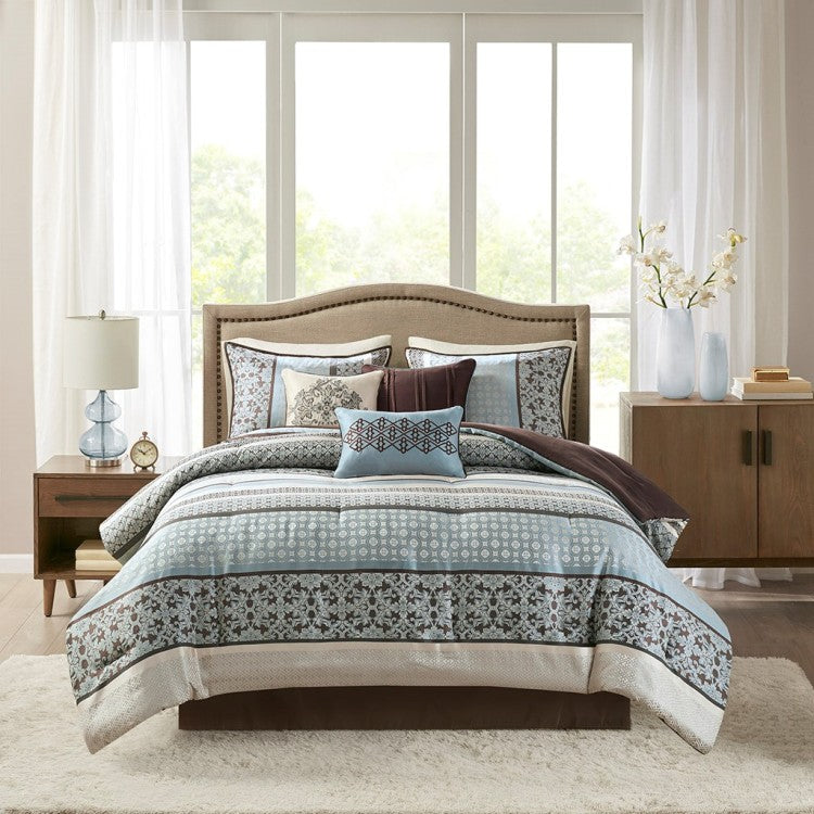 7 Piece Comforter Set Blue Queen