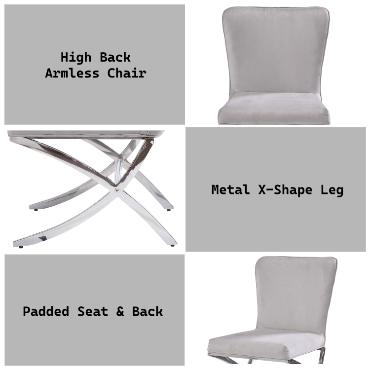 Daire Light Gray Velvet & Chrome Finish Side Chair Set Of 2