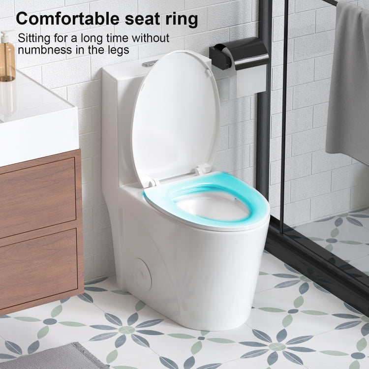 1.1 1.6 Gpf Tornado Flush One Piece Toilet For Bathrooms,Siphonic S Trap 12",Elongated Bowl With Soft Close Seat,Powerful Dual Flush Map 1000G,Comfort Chair Seat Ada Height 17",Glossy White Gw 001
