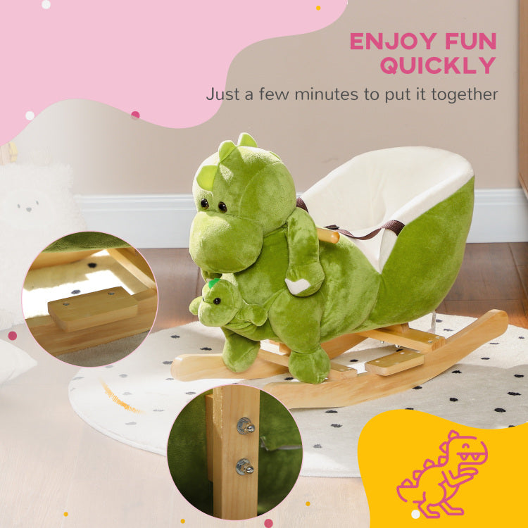 Qaba Baby Rocking Horse, Toddler Plush Dinosaur Animal Rocker With Seat Belt, 32 Songs, Hand Puppet, Kids Riding Horse Rocking Chair For 18 36 Months, Green