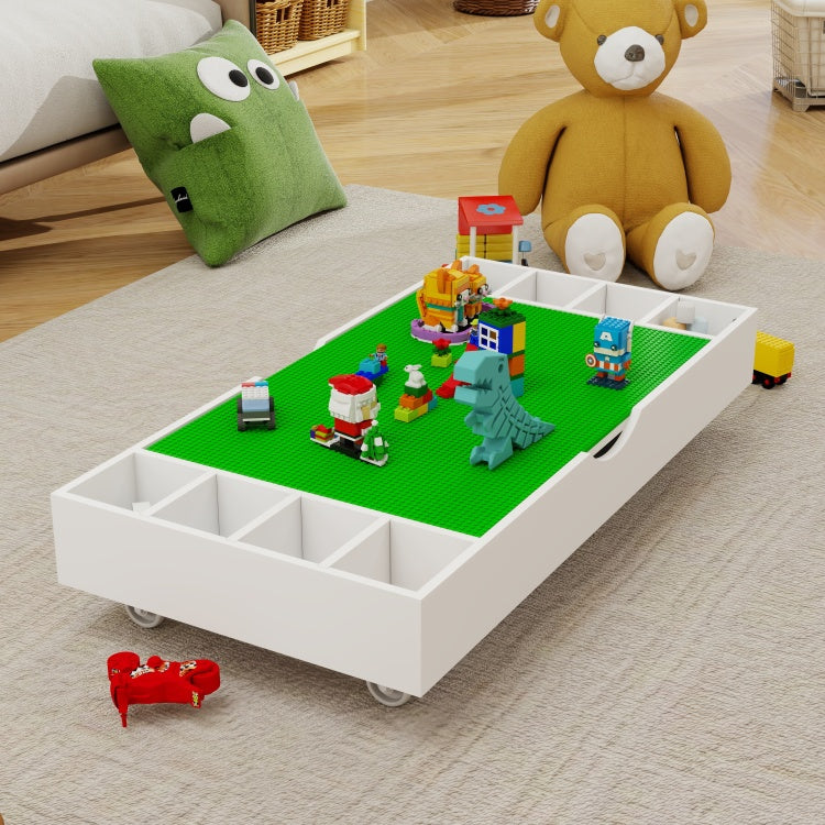 The 2 In 1 Rollaway Play Table And Toy Organizer Compatible With Lego Suitable For Storing Under Bed Or Sofa White 38" X 18.7" X 5.9"