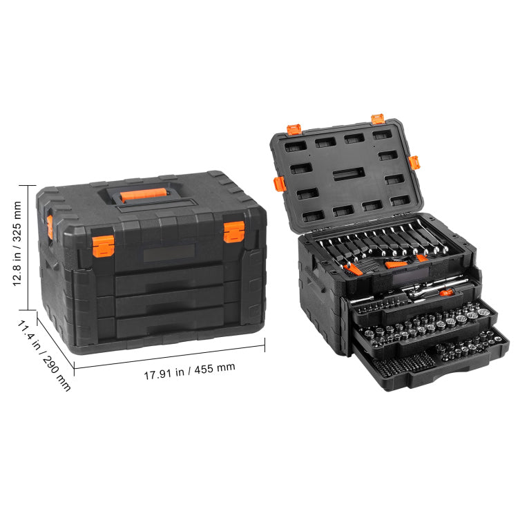 Mechanics Tool Set And Socket Set, 1 4" 3 8" 1 2" Drive Deep And Standard Sockets, 450 Pcs Sae And Metric Mechanic Tool Kit With Bits, Hex Wrenches, Combination Wrench, Accessories, Storage Case