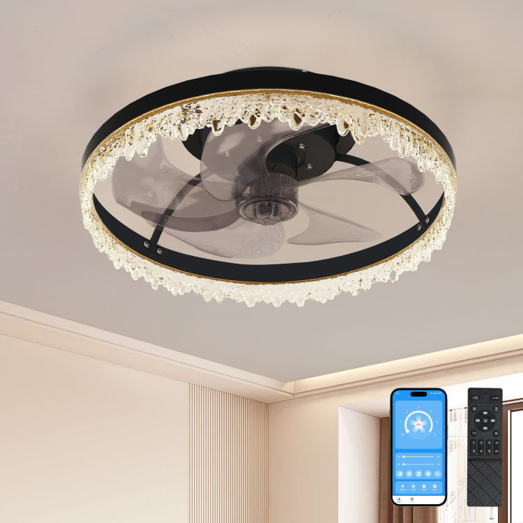 Smart Silent Elegant Black With Light 16 Inch Flush Mount Led Chandelier With 5 Invisible Blades, Remote Control & Timer, Dimmable Lighting For Bedroom, Living Room, Dining Room