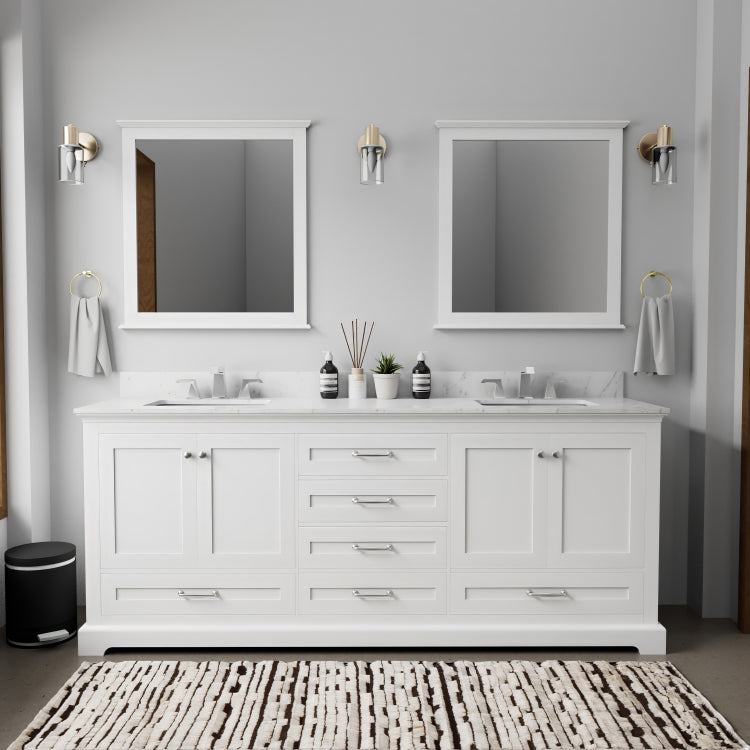 White Double Bath Vanity 80 In. W X 22 In. D, With Carrara Marble Top