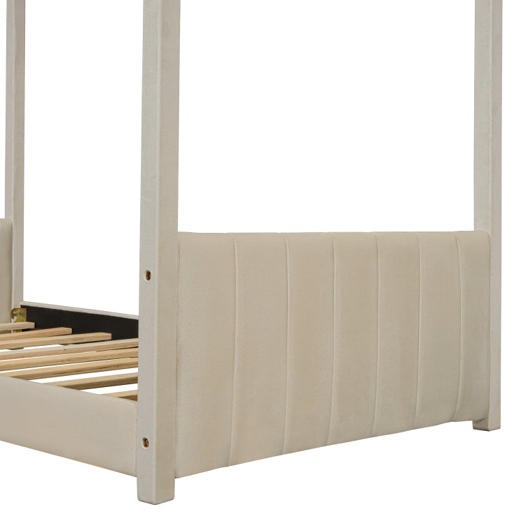 Twin Size Velvet House Bed Wood Bed, Beige Old Sku: Lp000125Aaa