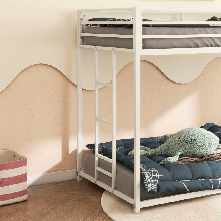 Same As B083P160613 Adam Sturdy Twin Over Twin Bunk Bed Metal White For Kids And Adult, Low Profile And Easy Climbing With Stable Ladder