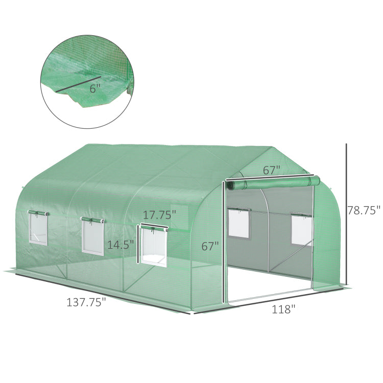 Outsunny 11.5' X 10' X 7' Walk In Greenhouse, Tunnel Green House With Zippered Mesh Door And 6 Mesh Windows, Gardening Plant Hot House With Galvanized Steel Frame, Green