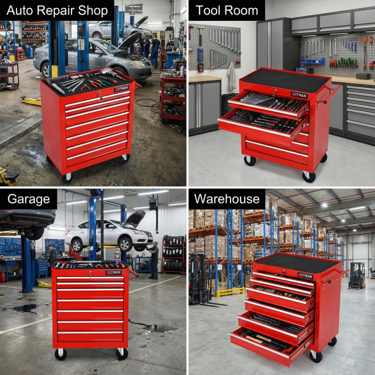 7 Drawers Multifunctional Tool Cart With Wheels Red