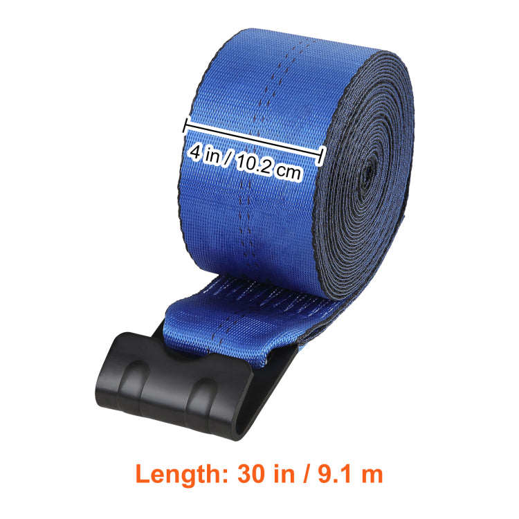 Winch Straps, 4" X 30', 6000 Lbs Load Capacity, 18000 Lbs Breaking Strength, Truck Straps With Flat Hook, Flatbed Tie Downs Cargo Control For Trailers, Farms, Rescues, Tree Saver, Blue 10 Pack