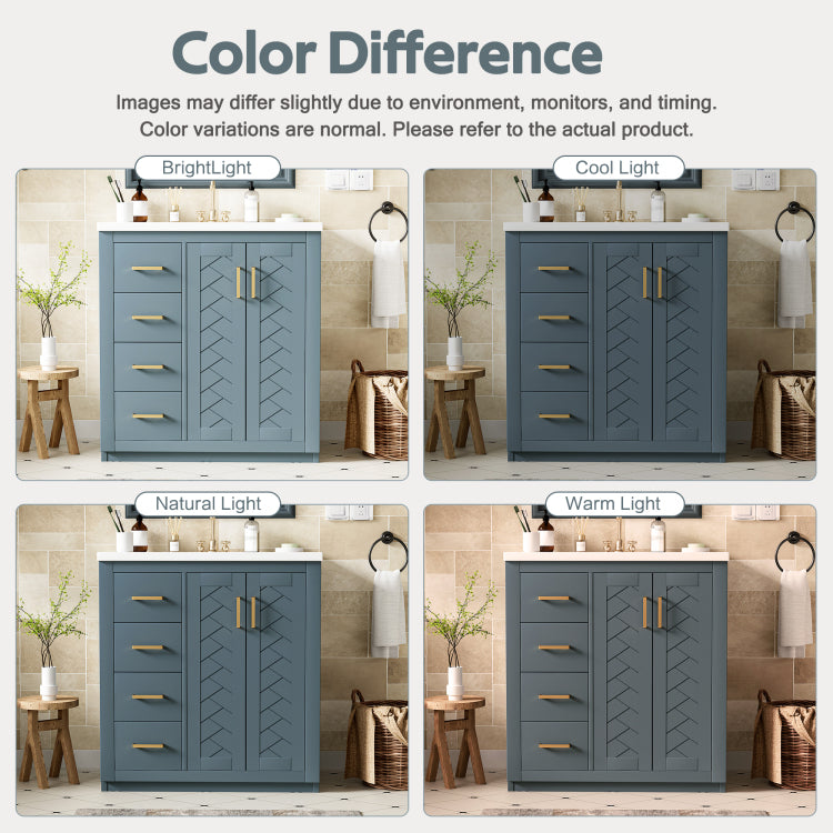 60'' Bathroom Vanity Set With Ceramic Sink Separate ,Solid Wood Frame Bathroom Storage Cabinet, Freestanding Vanity Set With Drawers & Soft Closing Doors