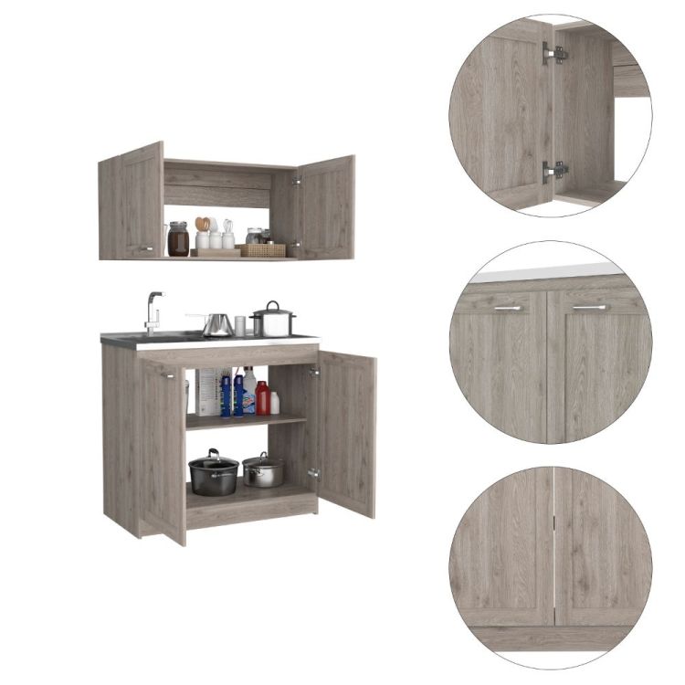 Cabinet, Two Parts Set, Light Gray