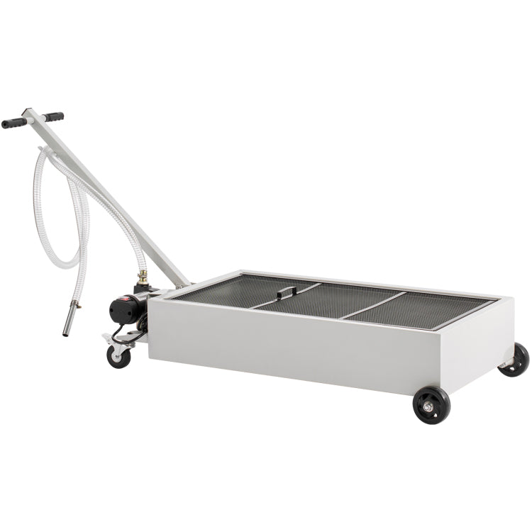 Low Profile Oil Drain Pan, 20 Gallon Capacity, Rolling Oil Drain Pan With Electric Pump, 7.2 Ft Hose & T Folding Handle, Leak Proof & Corrosion Resistant, Fit For Cars, Suvs, Trucks, Atvs, White