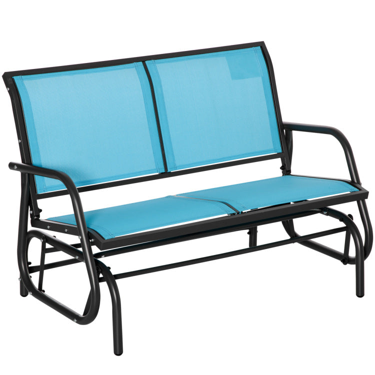 Outsunny 2 Person Outdoor Glider Bench, Patio Double Swing Rocking Chair Loveseat W Powder Coated Steel Frame For Backyard Garden Porch, Blue