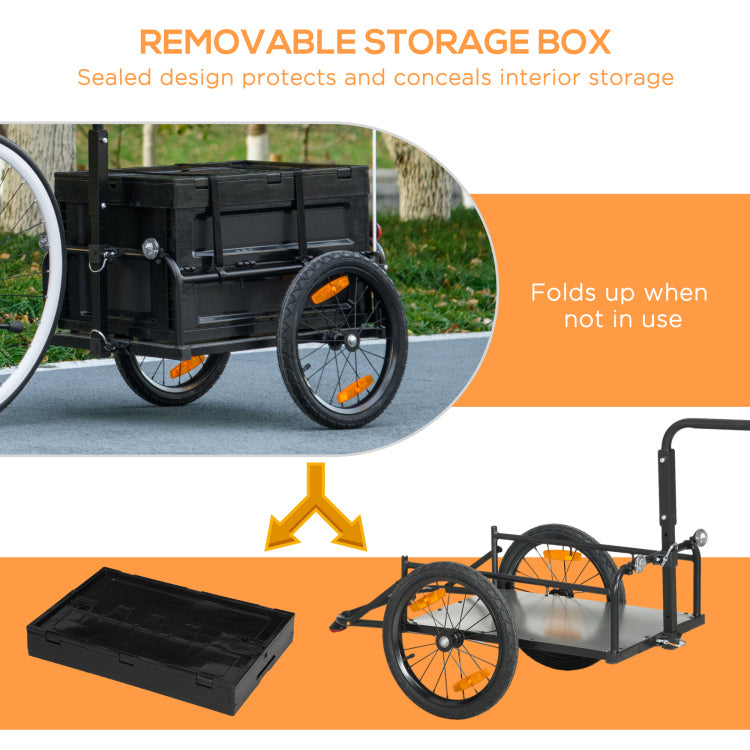 Aosom Bike Cargo Trailer, Bicycle Trailer Wagon Cart With Removable Storage Box, Quick Release 16" Wheels And Safe Reflectors, Galvanized Bottom