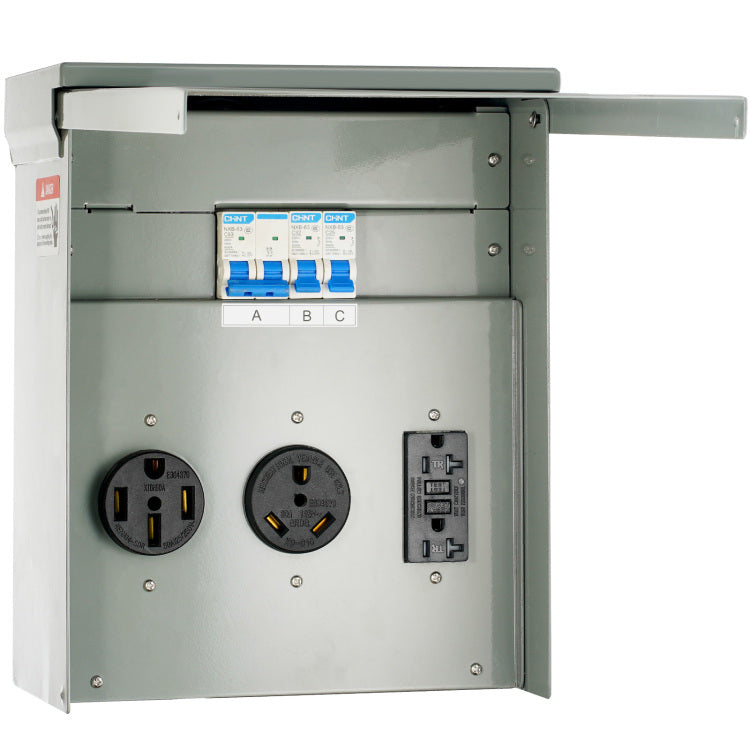 Temporary Power Outlet Panel, 125 250V, Rv Power Outlet Box With A 20 30 50 Amp Receptacle Installed, Nema 14 50R Nema Tt 30R 15A Gfci For Rv Camper Trailer Motorhome, Tested To Ul Standards