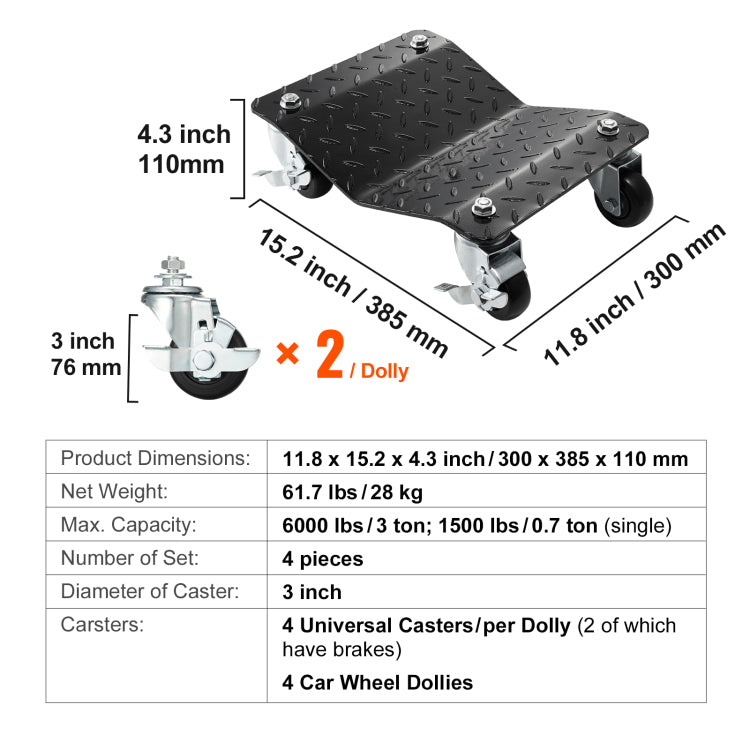 Wheel Dolly, 6000 Lbs 2722 Kg Car Moving Dolly, Wheel Dolly Car Tire Stake Set Of 4 Piece, Heavy Duty Car Tire Dolly Cart Moving Cars, Trucks, Trailers, Motorcycles, And Boats