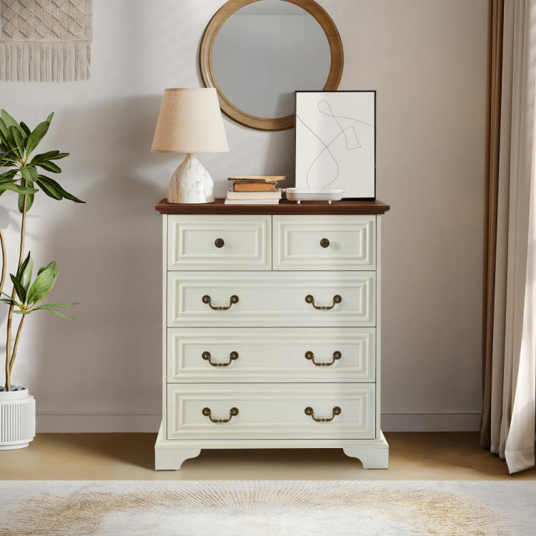 Modern White 5 Drawer Dresser For Bedroom Ample Storage Wide Chest Of Drawers, Sturdy & Safe