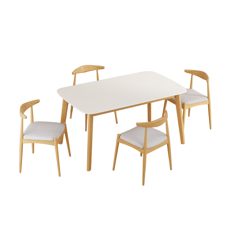 5 Piece Mid Century Modern Dining Set Solid Wood Frame Table 4 Beige Upholstered Chairs, White Oak Beige Same Sku: N759S296907K