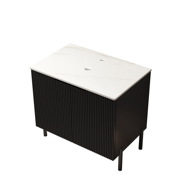 30" Turio Freestanding Carrara White Sintered Stone Countertop And Black Plywood Cabinet With Two Doors, No Basin, No Faucet And Sink Cover