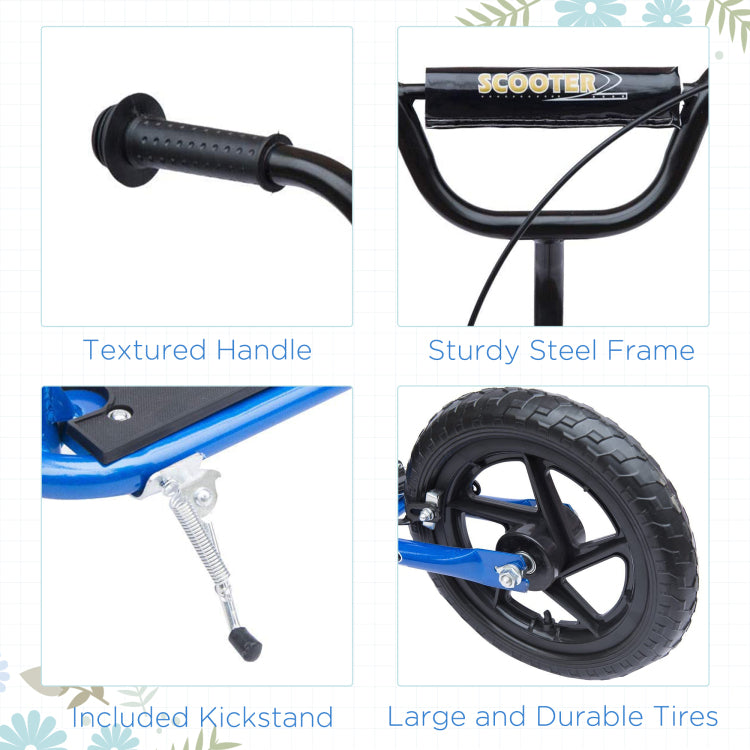 Homcom Kick Scooter For Kids 5 12 Years Old, Big Wheel Kids Scooter With Adjustable Height Handlebar, Non Slip Footplate, Rear Brake, Blue