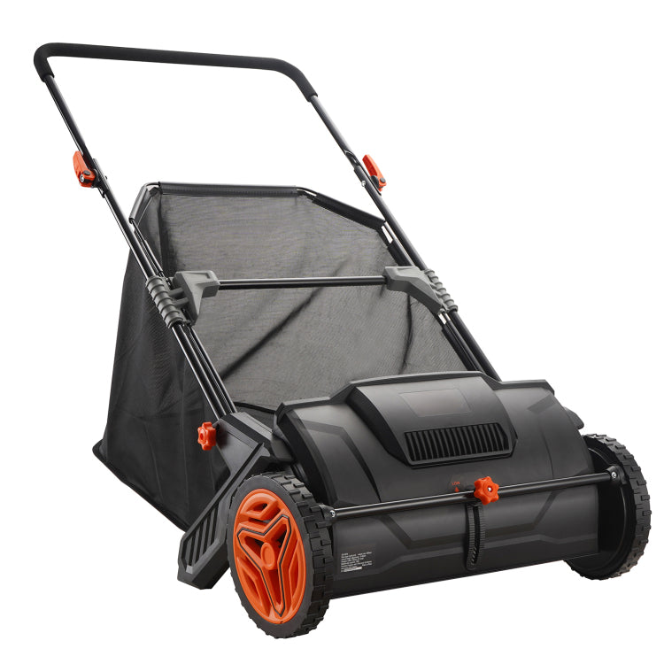 Push Lawn Sweeper, 21 Inch Leaf & Grass Collector, Strong Rubber Wheels & Heavy Duty Thickened Steel Durable To Use With Large Capacity 3.5 Cu. Ft. Mesh Collection Hopper Bag, 2 Spinning Brushes