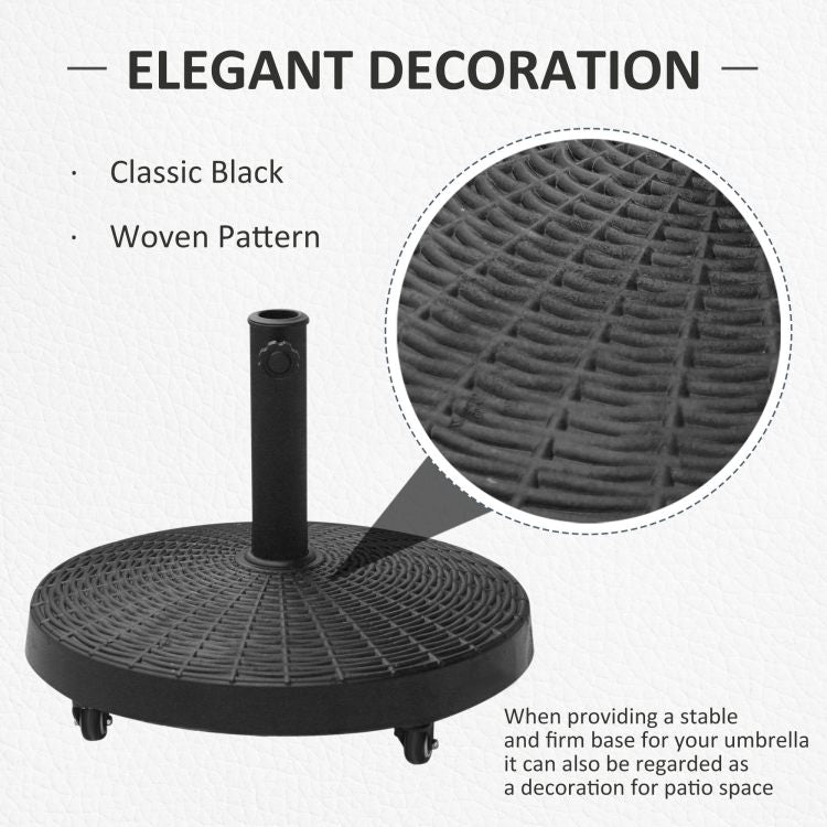 Outsunny 50 Lbs. Umbrella Base, 20.5", Round Heavy Duty Umbrella Stand With Wheels For 1.5" Or 2" Umbrella Poles, Patio Market Stand For Outdoor, Lawn, Deck, Poolside, Black