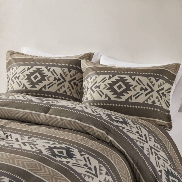 5 Piece Stripe Herringbone Comforter Set With Throw Pillows Brown Full Queen