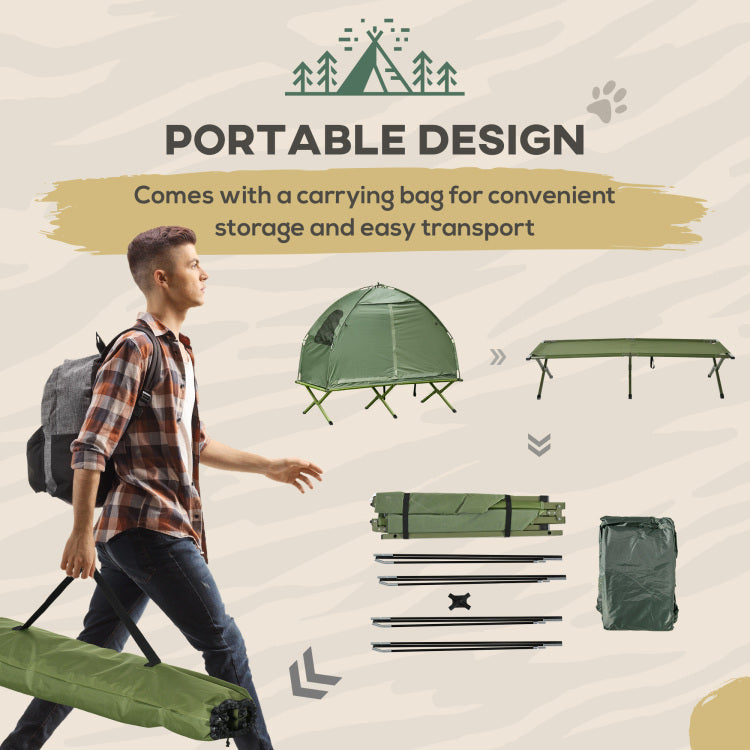 Outsunny Camping Tent Cot, Single Person Folding Cot Combo, Off Ground Tent, Covered Outdoor Bed With Carry Bag For Hiking, Camping