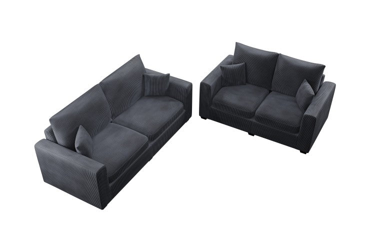 Contemporary Style 2Pc Sofa Set 1X Loveseat 1X Sofa Set Cushion Back Matching Pillow Square Arms Wooden Legs Dark Gray Finish Primary Living Room