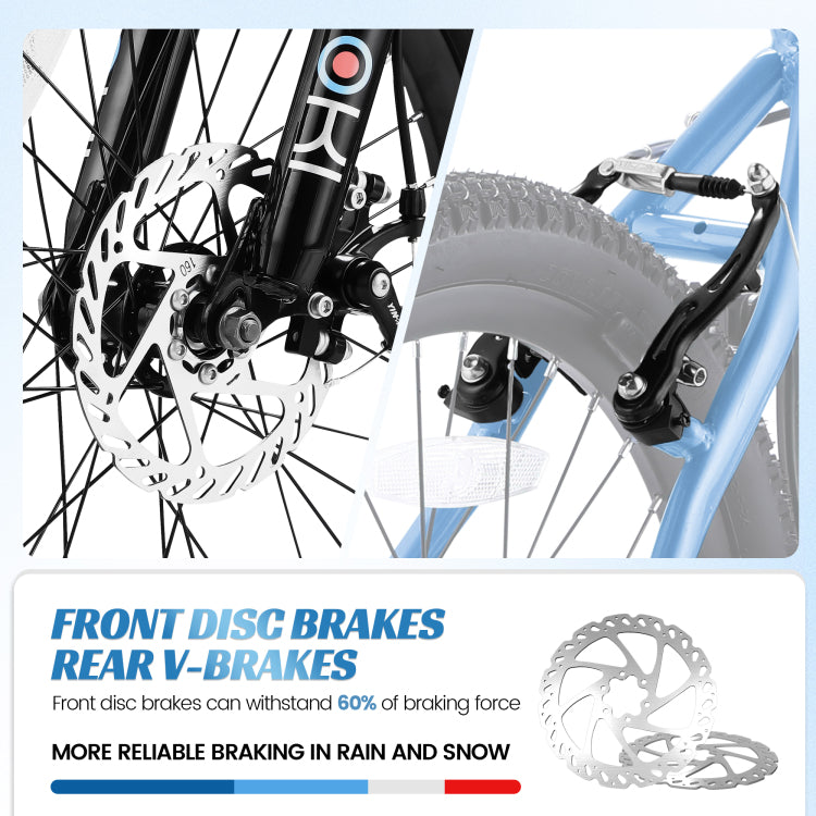 S20101 20 Inch Kids' Bike, Boys Girls Mountain Bike Ages 6 12, 7 Speed Teenager Children Kids' Bicycles, Front Suspension Disc Brake Rear V Brake, High Steel Frame