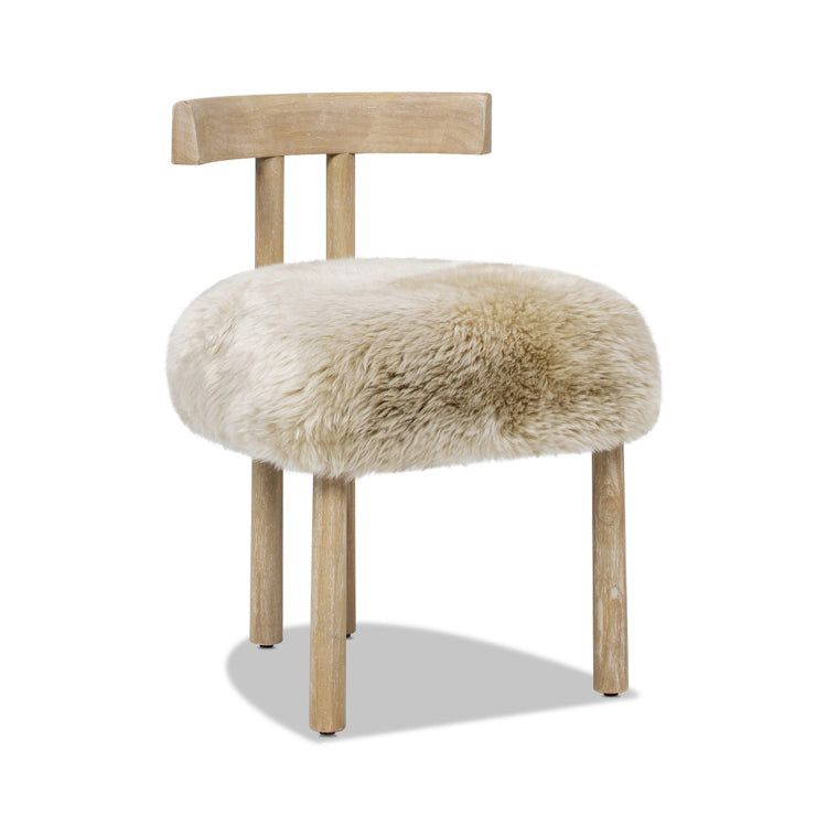 Arden 19.5" Genuine Sheepskin Fur Split Back Dining Chair Natural Blonde Genuine Fur