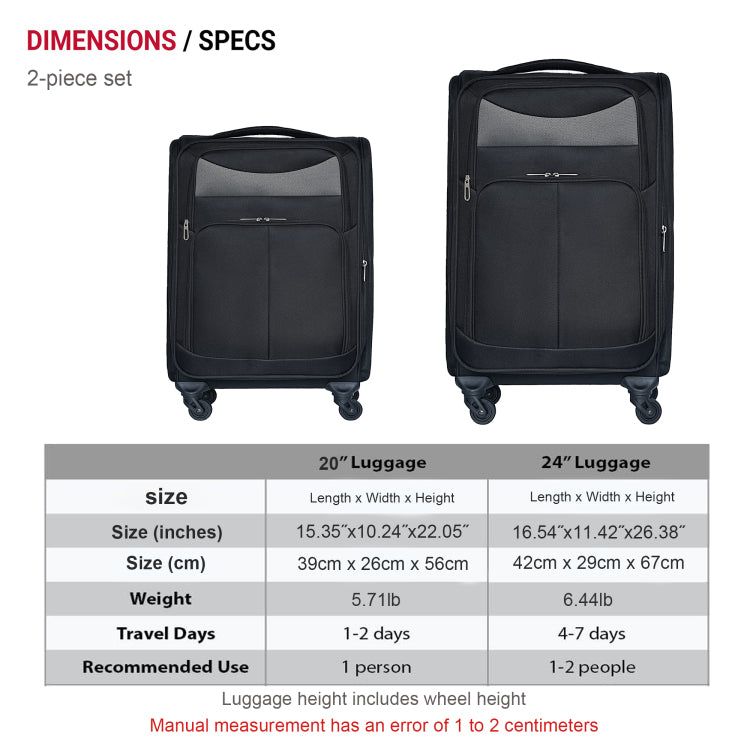20 24 Two Piece Suitcase Suitcase Set Oxford Trolley Case Without Password Lock Universal Wheel Black