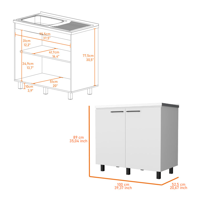 Oklahoma 2 Utility Sink & Cabinet, Interior Shelf, Stainless Steel Countertop