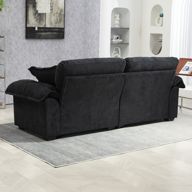 84" Chenille Sofa Small Sofa Loveseat Deep Seat Sofa Couch With 2 Throw Pillows & Memory Foam For Living Room Apartment Office Lounge Black