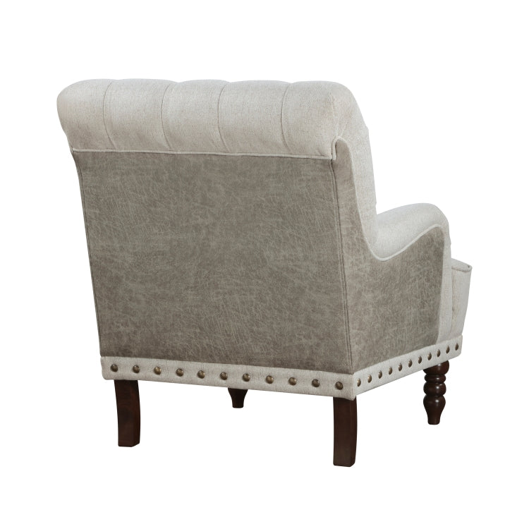 1Pc Beige Accent Chair Button Tufted Solid Wood Nailhead Trim Fabric Upholstery Luxury Living Room Furniture