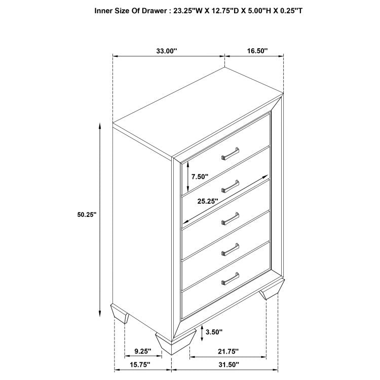 Harrison Washed Taupe 5 Drawer Bedroom Chest