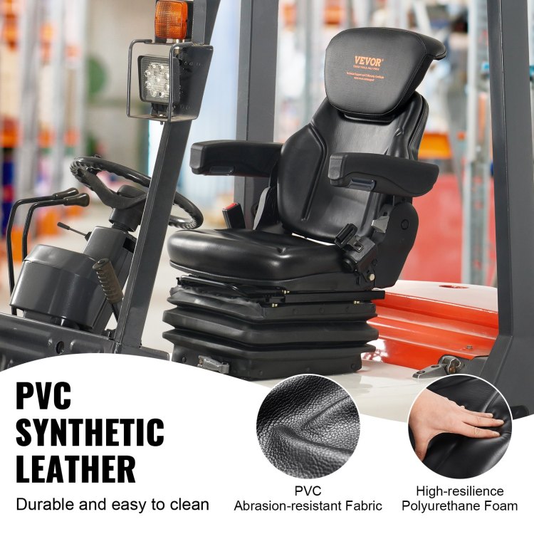 Universal Tractor Seat Suspension, Fold Down Forklift Seat With Adjustable Angle Back, Micro Switch, Seatbelt And Armrests, 3 Level Shock Absorption Tractor Seat For Tractor Loader Excavator
