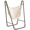Outsunny Patio Hammock Chair With U Shape Stand, Outdoor Hammock Swing Hanging Lounge Chair With Side Pocket, Brown Cream White