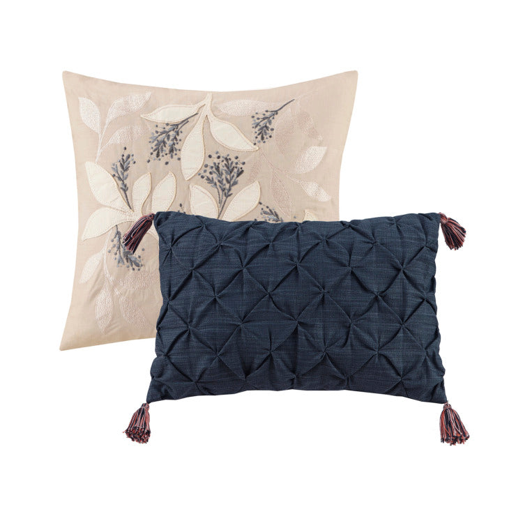 8 Piece Cotton Comforter Set Navy Queen