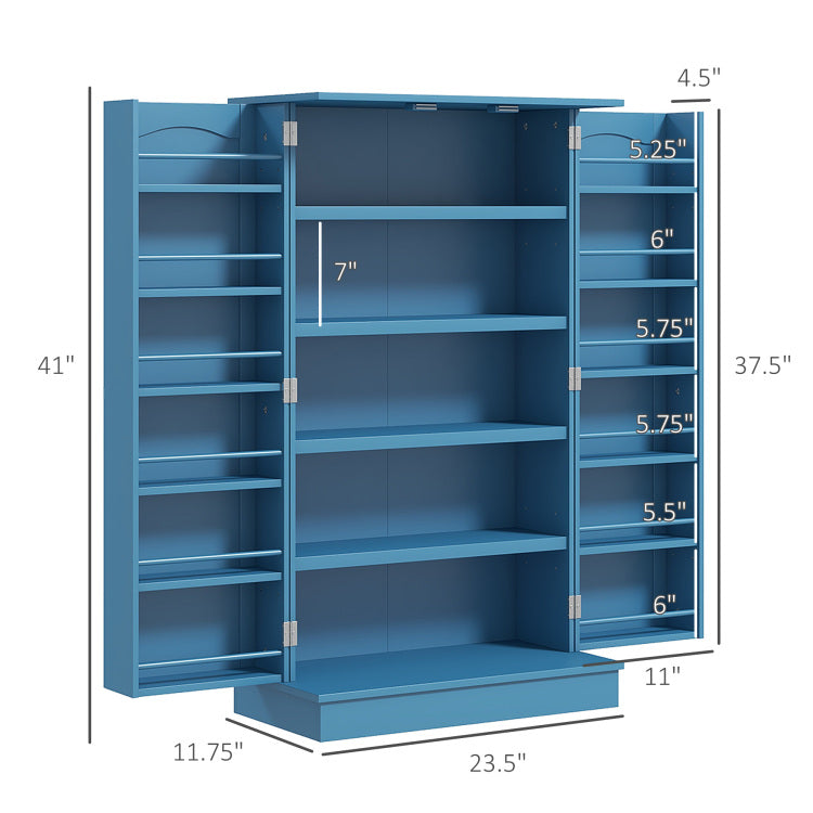Homcom 41" Kitchen Pantry Storage Cabinet, Freestanding Kitchen Cabinet With 12 Door Shelves, Double Doors, 5 Tier Shelving And Adjustable Shelves, Blue