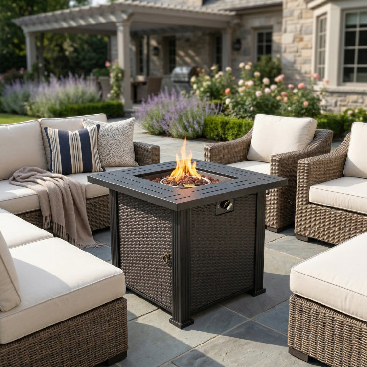 28" Propane Gas Fire Pit Table, 50000 Btu Square Steel Fire Pit For Outside Patio Deck Garden Backyard Black