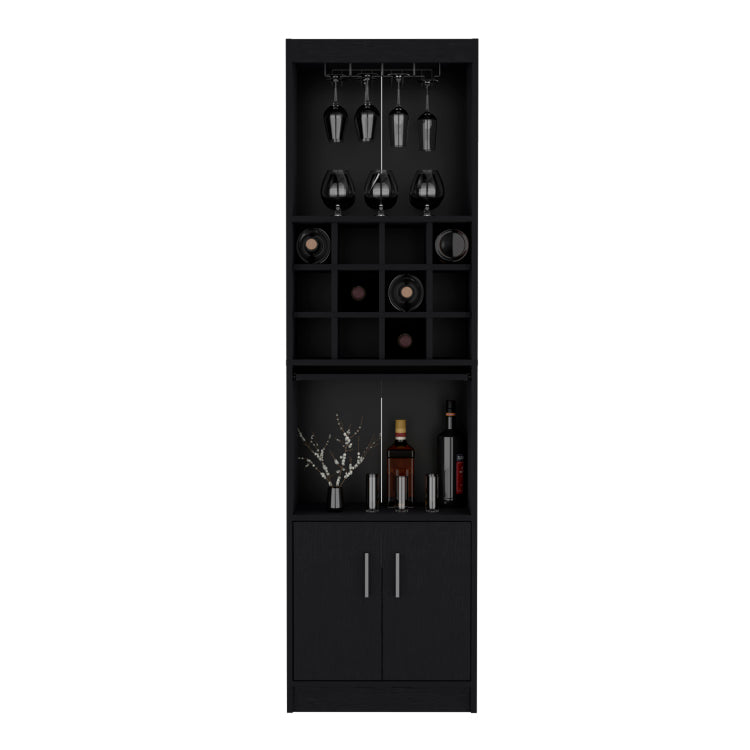 Pisek Bar Cabinet 5 Tier, Wine Cabinet, Liquor Cabinet, 12 Bottle Cubbies, 5 Shelves, Black