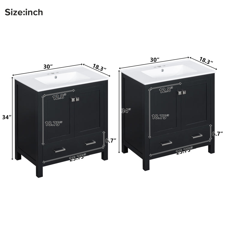 60" Black Bathroom Vanity Set With Double Vanities Separate , Double Ceramic Sinks, Storage Shelf, And Divided Drawers Mirror Not Included Modern Bathroom Solution For Spacious Bathrooms