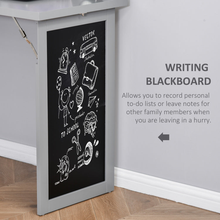 Homcom Fold Out Convertible Writing Table Wall Mount Desk Cabinet With Blackboard And Side Shelf Multi Function Home Office Workstation, Grey
