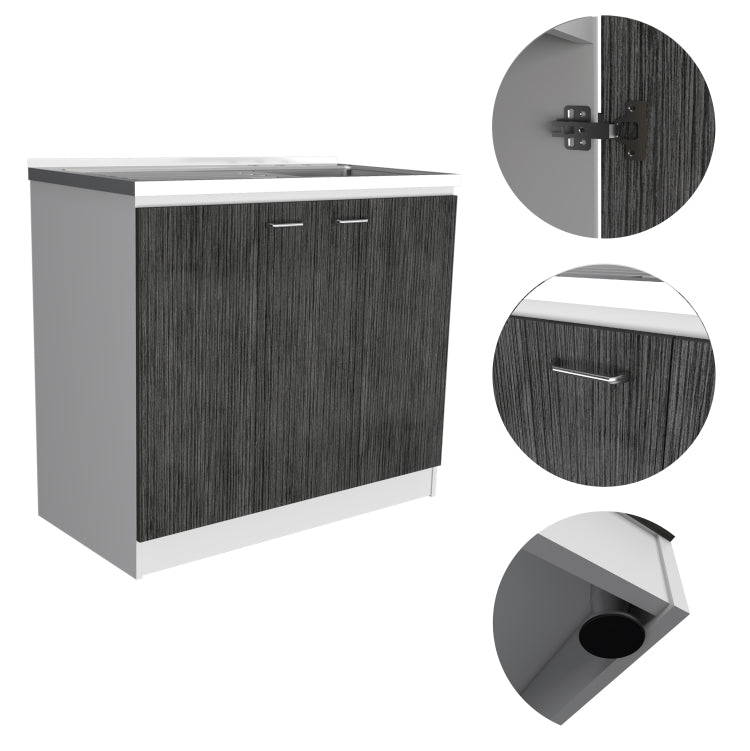 Oklahoma Utility Sink, Double Door Cabinet, Stainless Steel Countertop