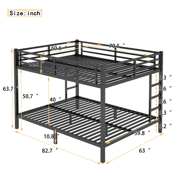 Metal Queen Over Queen Bunk Bed For Teens And Adults,Space Saving Noise Reduced No Box Spring Needed, Black