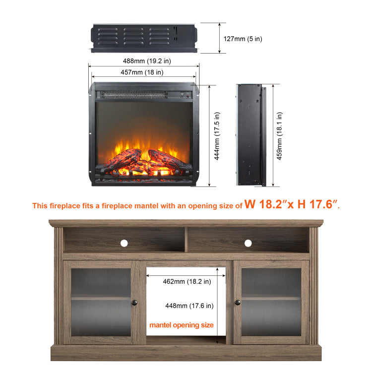 18 Inch Electric Fireplace Insert, Ultra Thin Heater With Log Set & Realistic Flame, Overheating Protection