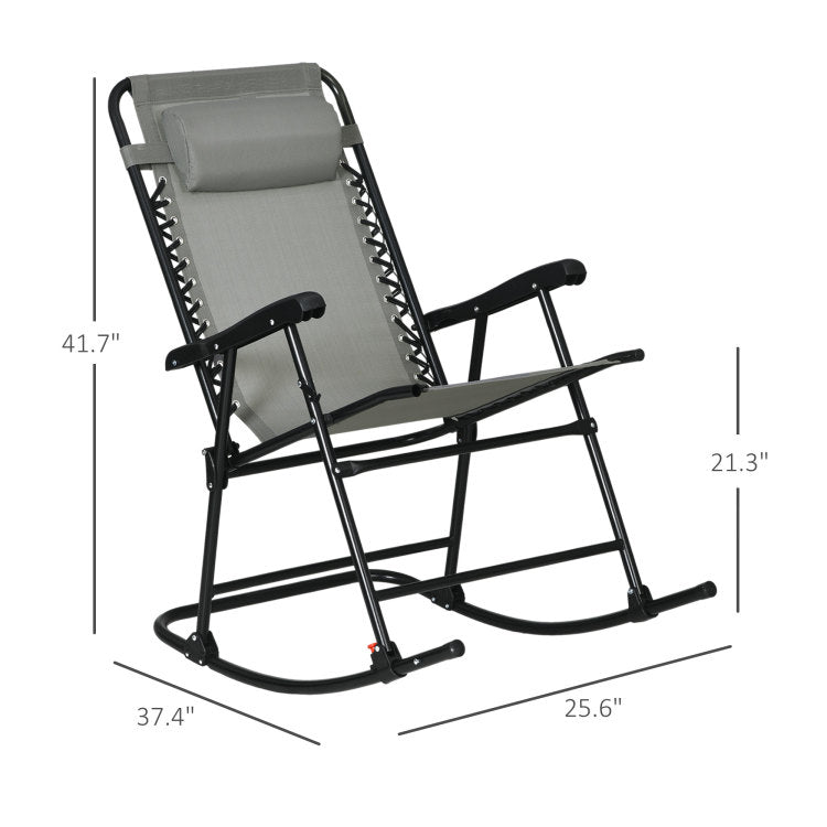 Outsunny 2 Piece Outdoor Rocking Chair Set, Patio Folding Lawn Rocker Set With Headrests For Yard, Patio, Deck, Backyard, Gray